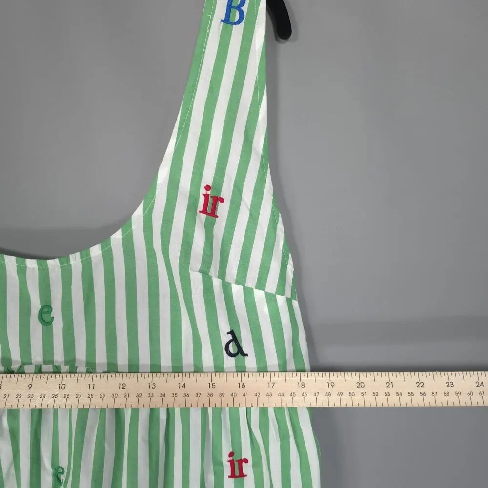 ANTHROPOLOGIE LYREBIRD Women’s New Sleep Dress Embroidered Stripe LARGE Green